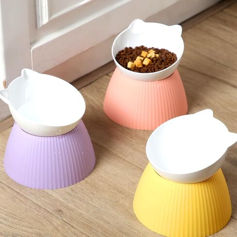 Hushee 3 Pcs Detachable Elevated Cat Bowls Tilted Raised Cat Food Bowls Adjustable Cat Water Bowl Anti Vomiting Plastic Cat Elevated Feeding Bowl Whisker Friendly Raised Cat Dish to Protect Spine in Saudi Arabia