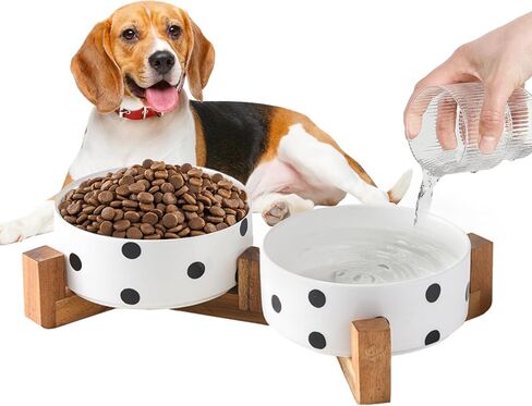 Ceramic Dog Bowls Large Breed: Elevated Dog Bowls Cat Bowls Travel Dog Bowls Puppy Essentials Dog Water Bowl Raised Dog Bowls Large Sized Dog Cat Food Bowl (Polka Dot) in Saudi Arabia