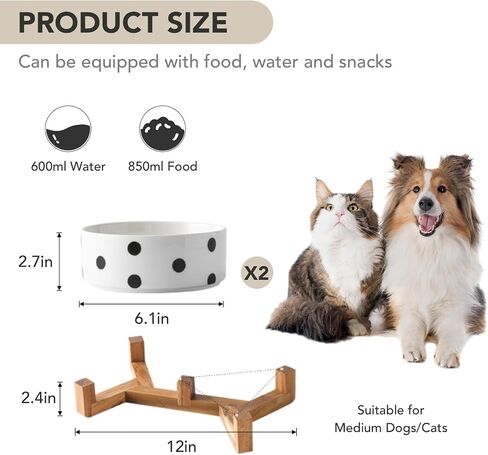 Ceramic Dog Bowls Large Breed: Elevated Dog Bowls Cat Bowls Travel Dog Bowls Puppy Essentials Dog Water Bowl Raised Dog Bowls Large Sized Dog Cat Food Bowl (Polka Dot) in Saudi Arabia