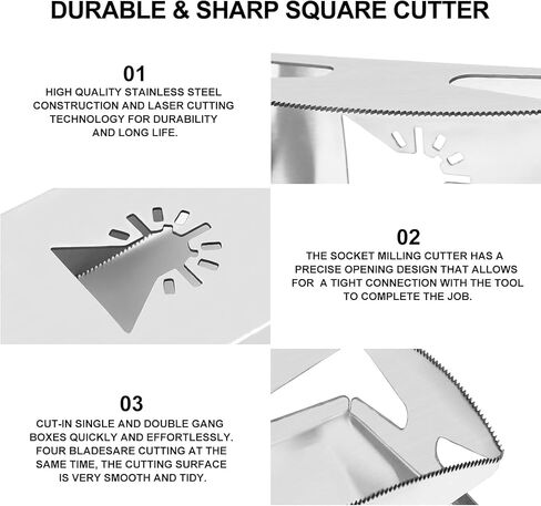 2Pcs Square Slot Cutter，Stainless Steel Square Hole Cutter Rectangle Slot Cutter,One Step Hole Cutting Tool for Drywall, Plastic Metal, Wood (Rectangle + Square) (Silver) in Saudi Arabia