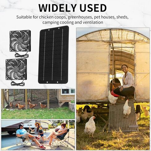 Riakrum Solar Powered Fan Solar Panel Dual Fans Kit 10w 12v Solar Exhaust Fan Outdoor Waterproof Solar Exhaust Fan for Greenhouse Chicken Coop Pet House Sheds Window(1 Set) in Saudi Arabia