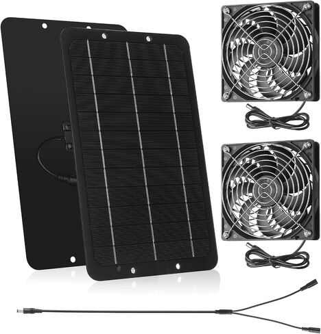 Riakrum Solar Powered Fan Solar Panel Dual Fans Kit 10w 12v Solar Exhaust Fan Outdoor Waterproof Solar Exhaust Fan for Greenhouse Chicken Coop Pet House Sheds Window(1 Set) in Saudi Arabia