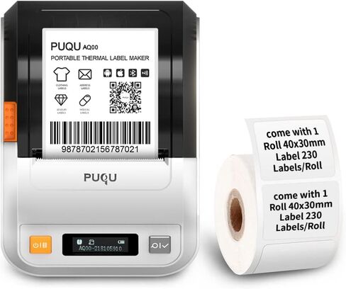 PUQU Q1 Label Maker - Portable Label Printer Bluetooth Wireless Thermal Sticker Machine for Clothing, Jewelry, Retail, Cable, Mailing, Barcode and More, Compatible with Android & iOS System, White in Saudi Arabia
