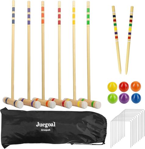 Juegoal Six Player Deluxe Croquet Set with Wooden Mallets, Colored Balls, Sturdy Bag for Adults &Kids, Perfect for Lawn, Backyard and Park, 28 Inch in Saudi Arabia