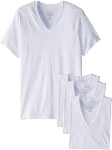 Calvin Klein Men's, Undershirts, 4 Pack Cotton Short Sleeve V-Neck, White, Small in Saudi Arabia