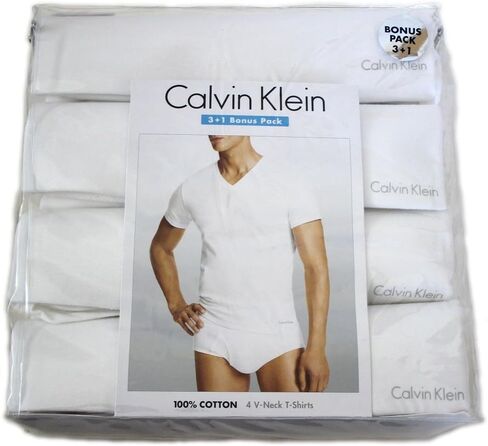 Calvin Klein Men's, Undershirts, 4 Pack Cotton Short Sleeve V-Neck, White, Small in Saudi Arabia
