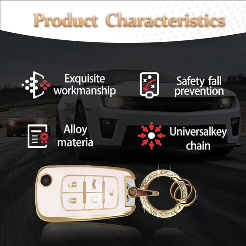 متوافق مع غطاء Chevy Key Fob مع حبل سلسلة المفاتيح، أغطية مفاتيح ناعمة من مادة TPU بديلة لسيارة شيفروليه بويك كامارو كروز إكوينوكس ماليبو إمبالا سبارك سونيك جي إم سي-أسود in Saudi Arabia