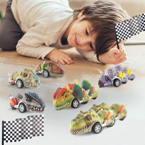 لعبة الديناصورات - سيارات السحب - عبوة من 6 قطع | ألعاب الديناصورات للأطفال 2-4 | ألعاب سيارة الديناصورات القابلة للسحب للأطفال | سيارات سباق الديناصورات | ألعاب الديناصورات الصغيرة للأطفال من سن 3 إلى 5 سنوات in Kuwait