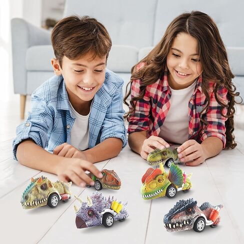 لعبة الديناصورات - سيارات السحب - عبوة من 6 قطع | ألعاب الديناصورات للأطفال 2-4 | ألعاب سيارة الديناصورات القابلة للسحب للأطفال | سيارات سباق الديناصورات | ألعاب الديناصورات الصغيرة للأطفال من سن 3 إلى 5 سنوات in Kuwait
