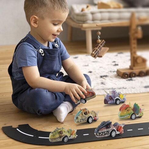 لعبة الديناصورات - سيارات السحب - عبوة من 6 قطع | ألعاب الديناصورات للأطفال 2-4 | ألعاب سيارة الديناصورات القابلة للسحب للأطفال | سيارات سباق الديناصورات | ألعاب الديناصورات الصغيرة للأطفال من سن 3 إلى 5 سنوات in Kuwait