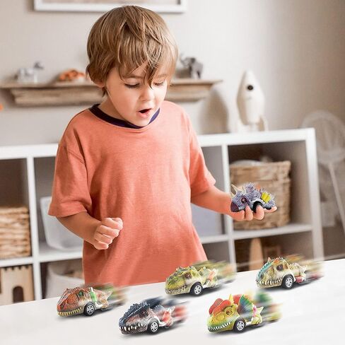 لعبة الديناصورات - سيارات السحب - عبوة من 6 قطع | ألعاب الديناصورات للأطفال 2-4 | ألعاب سيارة الديناصورات القابلة للسحب للأطفال | سيارات سباق الديناصورات | ألعاب الديناصورات الصغيرة للأطفال من سن 3 إلى 5 سنوات in Kuwait
