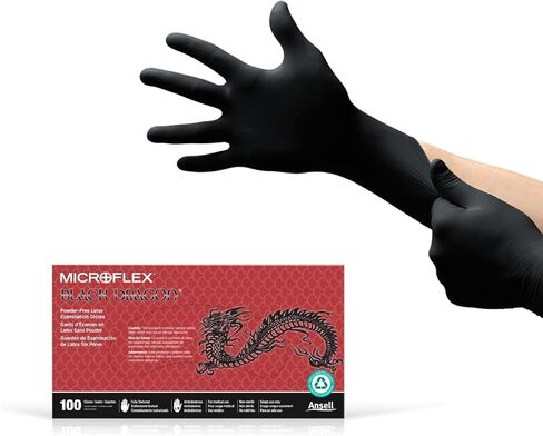 MICROFLEX Black Dragon BD-100L 6mil Disposable Latex Gloves w/Full Texture for Food Processing, Automotive - Large, Black (Case of 2000) in Saudi Arabia