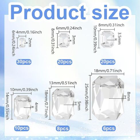 FINGERINSPIRE 94 قطعة 6 مقاسات من أحجار الراين والزجاج والكريستال والأحجار الكريمة مستطيلة مدببة من الخلف حجر الراين والزجاج والكريستال الماسي مع لون فضي مطلي مرة أخرى للمجوهرات والحرف اليدوية والملابس والأحذية التنكرية in Kuwait