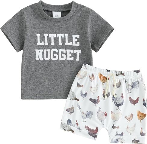 Toddler Baby Boy Farm Clothes Western Farm Chicken Animals/Tractor Shirt+Short Pant Summer Short Outfit Country Stuff in Kuwait