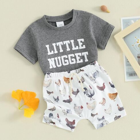 Toddler Baby Boy Farm Clothes Western Farm Chicken Animals/Tractor Shirt+Short Pant Summer Short Outfit Country Stuff in Kuwait