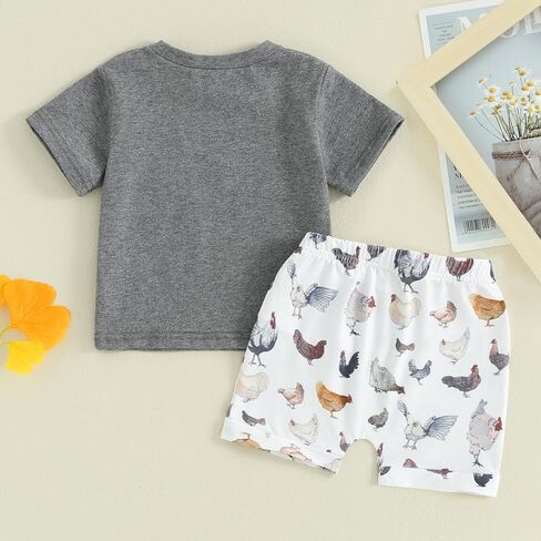Toddler Baby Boy Farm Clothes Western Farm Chicken Animals/Tractor Shirt+Short Pant Summer Short Outfit Country Stuff in Kuwait