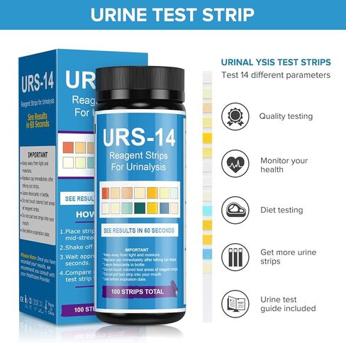 Urine Test Strips 14 Parameters 100 Count, White in Kuwait