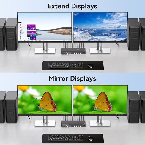 منفذ عرض HDMI KVM Switch 4 أجهزة كمبيوتر 2 شاشات 8K @ 60 هرتز KVM Switch KVM Switch شاشة مزدوجة لمشاركة 4 أجهزة كمبيوتر وشاشتين و4 أجهزة USB 3.0 مع جهاز تحكم عن بعد بالأشعة تحت الحمراء in Kuwait