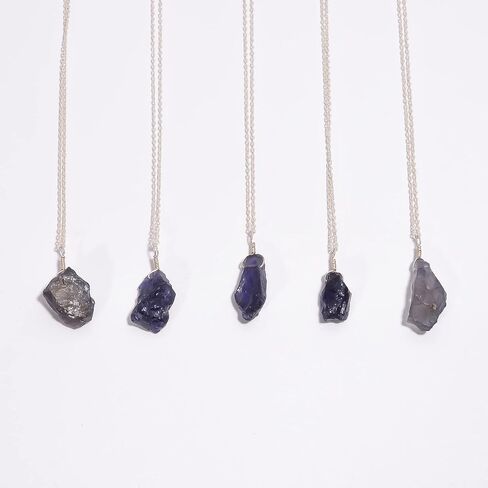 Real Iolite Raw Pendant Necklace, Purple Rough Stone, Healing Iolite, Chakra Gemstone, Birthstone, Natural Crystal, Women Jewelry, Energy Stone, Gift Giving 925 Sterling Silver 18 inch in Saudi Arabia