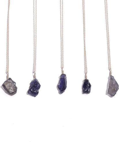 Real Iolite Raw Pendant Necklace, Purple Rough Stone, Healing Iolite, Chakra Gemstone, Birthstone, Natural Crystal, Women Jewelry, Energy Stone, Gift Giving 925 Sterling Silver 18 inch in Saudi Arabia