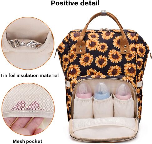 مجموعة حقيبة ظهر للحفاضات من عباد الشمس للفتيات الصغيرات، حقائب كبيرة للأمهات على شكل زهور مع أحزمة لعربة الأطفال in Kuwait