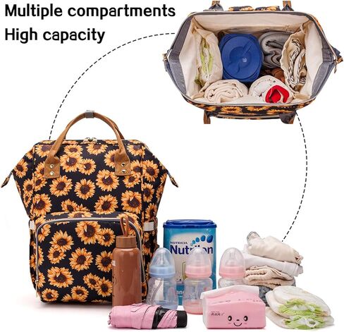 مجموعة حقيبة ظهر للحفاضات من عباد الشمس للفتيات الصغيرات، حقائب كبيرة للأمهات على شكل زهور مع أحزمة لعربة الأطفال in Kuwait
