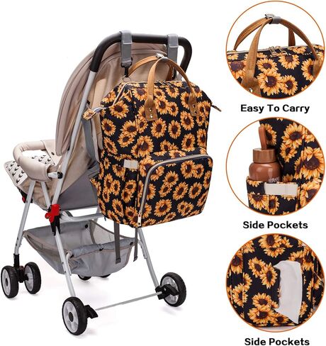 مجموعة حقيبة ظهر للحفاضات من عباد الشمس للفتيات الصغيرات، حقائب كبيرة للأمهات على شكل زهور مع أحزمة لعربة الأطفال in Kuwait