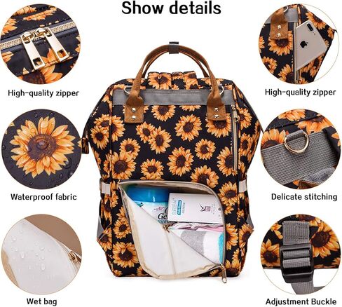 مجموعة حقيبة ظهر للحفاضات من عباد الشمس للفتيات الصغيرات، حقائب كبيرة للأمهات على شكل زهور مع أحزمة لعربة الأطفال in Kuwait