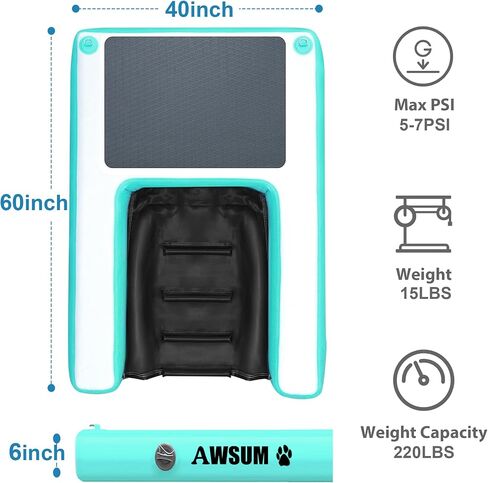 منحدر مائي قابل للنفخ للكلاب، سلالم عائمة كبيرة جدًا للكلاب يصل وزنها إلى 220 رطلًا، على درجات سلم مائية لحمام السباحة والبحيرة والقوارب والرصيف، مع وسادة مضادة للانزلاق in Kuwait