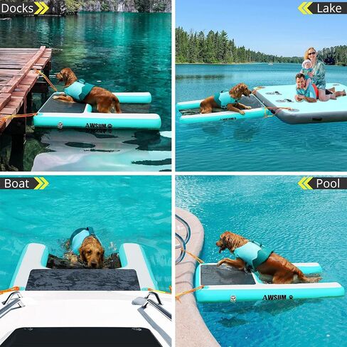 منحدر مائي قابل للنفخ للكلاب، سلالم عائمة كبيرة جدًا للكلاب يصل وزنها إلى 220 رطلًا، على درجات سلم مائية لحمام السباحة والبحيرة والقوارب والرصيف، مع وسادة مضادة للانزلاق in Kuwait