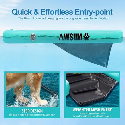 منحدر مائي قابل للنفخ للكلاب، سلالم عائمة كبيرة جدًا للكلاب يصل وزنها إلى 220 رطلًا، على درجات سلم مائية لحمام السباحة والبحيرة والقوارب والرصيف، مع وسادة مضادة للانزلاق in Kuwait
