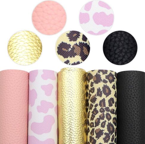 David Accessories نمط البقرة فو الجلود ورقة نمط الجلود الاصطناعية قماش الظهر 5 قطع 7.7 "× 12.9" (20 سم × 33 سم) لصناعة القرط DIY الحرف اليدوية (أ) in Saudi Arabia