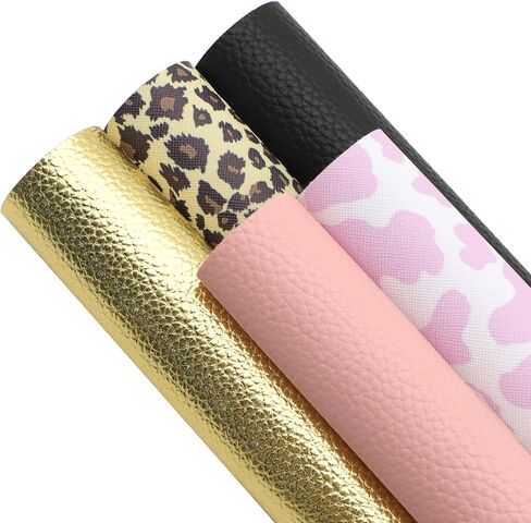 David Accessories نمط البقرة فو الجلود ورقة نمط الجلود الاصطناعية قماش الظهر 5 قطع 7.7 "× 12.9" (20 سم × 33 سم) لصناعة القرط DIY الحرف اليدوية (أ) in Saudi Arabia