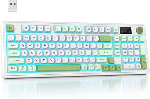 لوحة مفاتيح لاسلكية ذات ملمس ميكانيكي RGB، سلكية/بلوتوث/2.4G صامتة بغطاء كروي ABS هيكل حشية لوحة مفاتيح مكتب الألعاب للكمبيوتر/Mac/Win (98 أبيض) in Kuwait