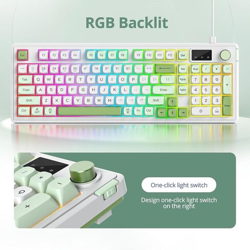لوحة مفاتيح لاسلكية ذات ملمس ميكانيكي RGB، سلكية/بلوتوث/2.4G صامتة بغطاء كروي ABS هيكل حشية لوحة مفاتيح مكتب الألعاب للكمبيوتر/Mac/Win (98 أبيض) in Kuwait