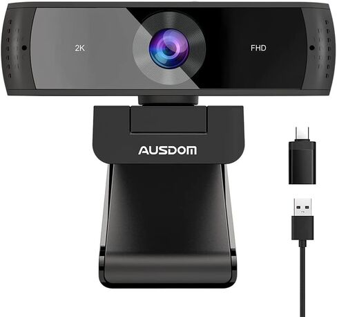 معتمد من AUSDOM Zoom، كاميرا ويب 2K مع ميكروفون وغطاء للخصوصية، كاميرا USB AW651S Autofocus HD للكمبيوتر الشخصي MAC، تعمل مع Zoom Skype Teams، أسود in Kuwait