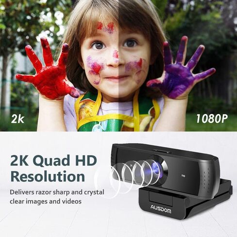 معتمد من AUSDOM Zoom، كاميرا ويب 2K مع ميكروفون وغطاء للخصوصية، كاميرا USB AW651S Autofocus HD للكمبيوتر الشخصي MAC، تعمل مع Zoom Skype Teams، أسود in Kuwait