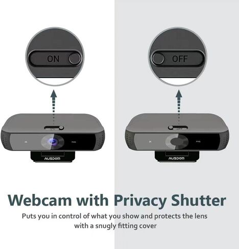 معتمد من AUSDOM Zoom، كاميرا ويب 2K مع ميكروفون وغطاء للخصوصية، كاميرا USB AW651S Autofocus HD للكمبيوتر الشخصي MAC، تعمل مع Zoom Skype Teams، أسود in Kuwait