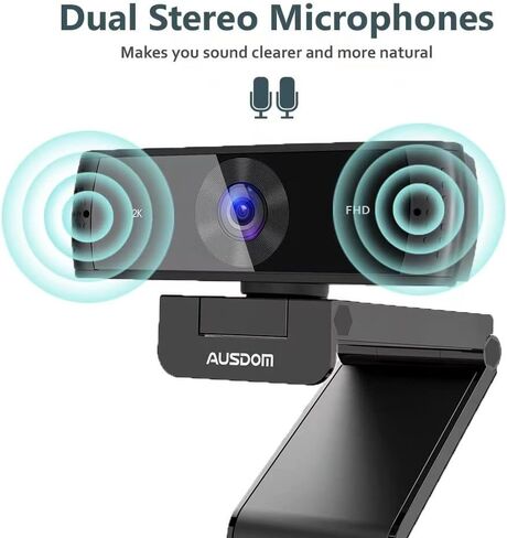 معتمد من AUSDOM Zoom، كاميرا ويب 2K مع ميكروفون وغطاء للخصوصية، كاميرا USB AW651S Autofocus HD للكمبيوتر الشخصي MAC، تعمل مع Zoom Skype Teams، أسود in Kuwait