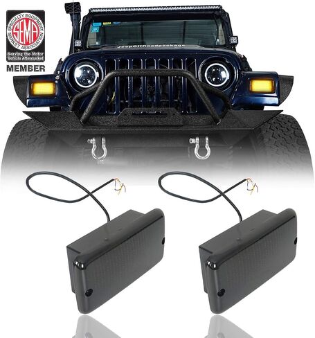 مصابيح إشارة الانعطاف LED الأمامية من Hooke Road Wrangler مع مصابيح DRL بيضاء متوافقة مع علامات جانبية LED لسيارة Jeep Wrangler TJ 97-06 in Saudi Arabia