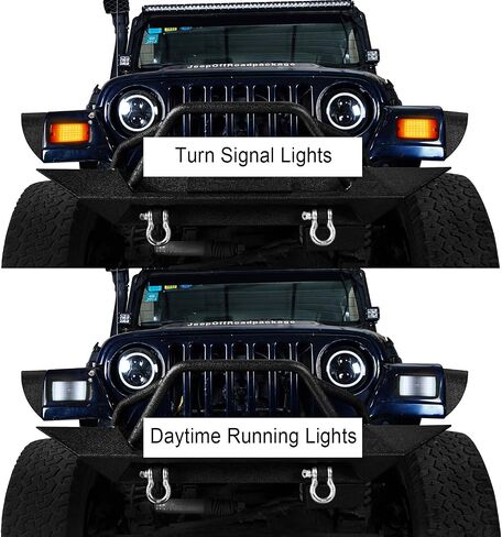 مصابيح إشارة الانعطاف LED الأمامية من Hooke Road Wrangler مع مصابيح DRL بيضاء متوافقة مع علامات جانبية LED لسيارة Jeep Wrangler TJ 97-06 in Saudi Arabia
