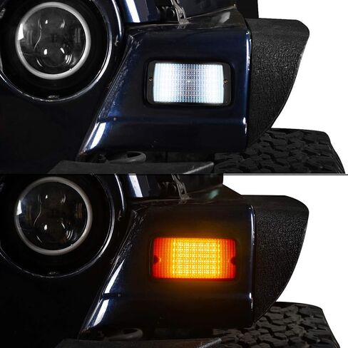 مصابيح إشارة الانعطاف LED الأمامية من Hooke Road Wrangler مع مصابيح DRL بيضاء متوافقة مع علامات جانبية LED لسيارة Jeep Wrangler TJ 97-06 in Saudi Arabia