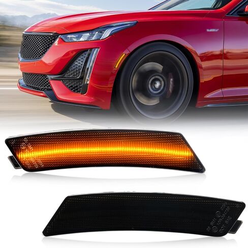 NSLUMO مصابيح LED للعلامات الجانبية متوافقة مع كاديلاك CT5 2020 2021 2022 2023 كهرماني Led للمصد الأمامي للعلامة الجانبية عاكس مكرر طقم مصابيح LH RH شريط عدسات مدخن LED علامات جانبية OEM استبدال in Saudi Arabia