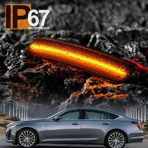 NSLUMO مصابيح LED للعلامات الجانبية متوافقة مع كاديلاك CT5 2020 2021 2022 2023 كهرماني Led للمصد الأمامي للعلامة الجانبية عاكس مكرر طقم مصابيح LH RH شريط عدسات مدخن LED علامات جانبية OEM استبدال in Saudi Arabia