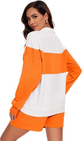 Flygo المرأة 2024 الصيف 2 قطعة ملابس رياضية صالة مجموعة Colorblock نصف سحاب قمم عالية الخصر مجموعات قصيرة in Saudi Arabia