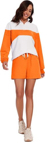 Flygo المرأة 2024 الصيف 2 قطعة ملابس رياضية صالة مجموعة Colorblock نصف سحاب قمم عالية الخصر مجموعات قصيرة in Saudi Arabia