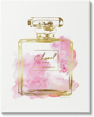 Stupell Industries Glam Perfume Bottle Gold Pink Stretched Canvas Wall Art, Proudly Made in USA for Living Room in Saudi Arabia