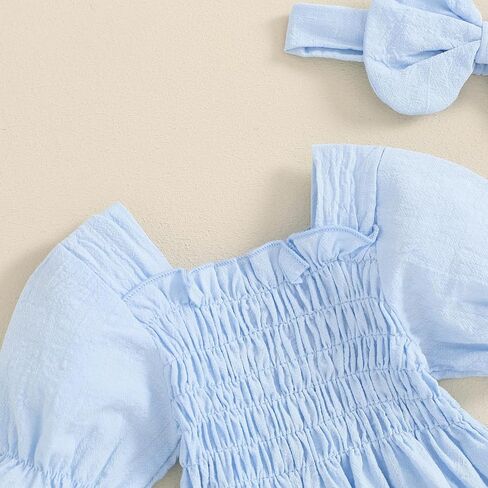 Infant Baby Girls Romper Ruffle Sleeve Pleated Smocked Bubble One Piece Ruched Jumpsuit Boho Summer Bodysuit in Saudi Arabia