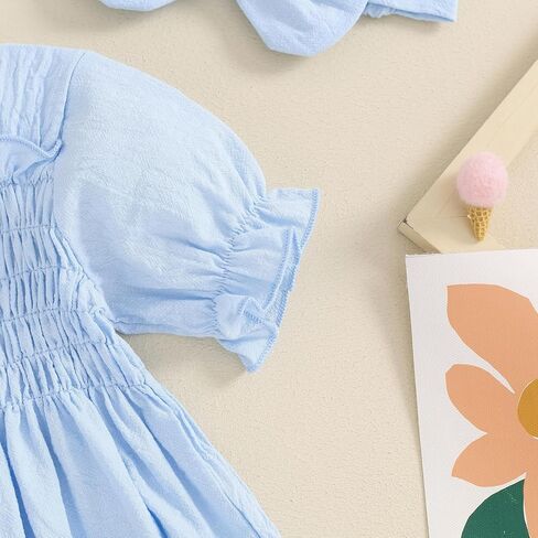 Infant Baby Girls Romper Ruffle Sleeve Pleated Smocked Bubble One Piece Ruched Jumpsuit Boho Summer Bodysuit in Saudi Arabia