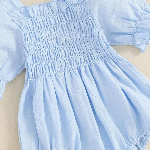 Infant Baby Girls Romper Ruffle Sleeve Pleated Smocked Bubble One Piece Ruched Jumpsuit Boho Summer Bodysuit in Saudi Arabia